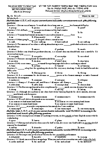 Đề thi Tốt nghiệp THPT môn Tiếng Anh năm 2023 - Mã đề 404 (Kèm đáp án)
