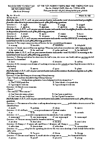 Đề thi Tốt nghiệp THPT môn Tiếng Anh năm 2023 - Mã đề 405 (Kèm đáp án)
