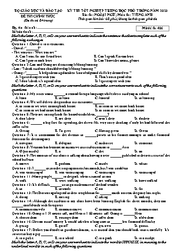 Đề thi Tốt nghiệp THPT môn Tiếng Anh năm 2023 - Mã đề 406 (Kèm đáp án)