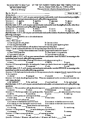 Đề thi Tốt nghiệp THPT môn Tiếng Anh năm 2023 - Mã đề 408 (Kèm đáp án)