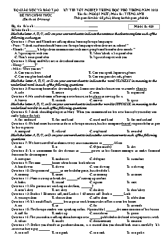 Đề thi Tốt nghiệp THPT môn Tiếng Anh năm 2023 - Mã đề 409 (Kèm đáp án)