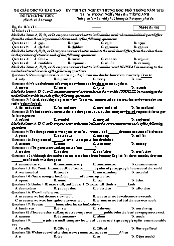 Đề thi Tốt nghiệp THPT môn Tiếng Anh năm 2023 - Mã đề 410 (Kèm đáp án)