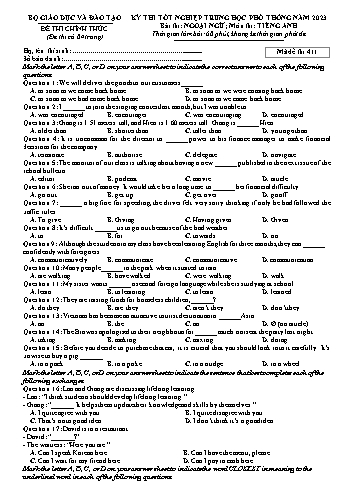 Đề thi Tốt nghiệp THPT môn Tiếng Anh năm 2023 - Mã đề 411 (Kèm đáp án)