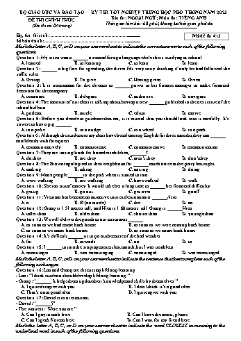 Đề thi Tốt nghiệp THPT môn Tiếng Anh năm 2023 - Mã đề 413 (Kèm đáp án)