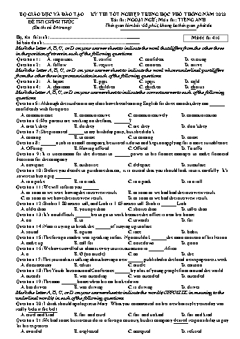 Đề thi Tốt nghiệp THPT môn Tiếng Anh năm 2023 - Mã đề 416 (Kèm đáp án)