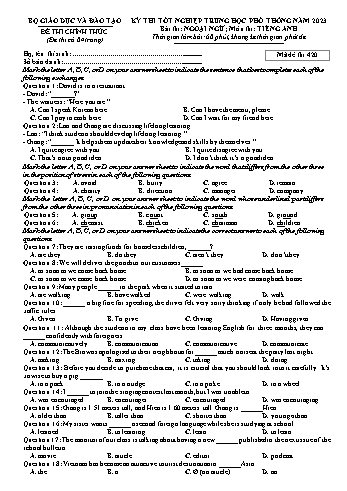 Đề thi Tốt nghiệp THPT môn Tiếng Anh năm 2023 - Mã đề 420 (Kèm đáp án)
