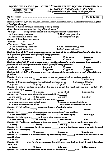 Đề thi Tốt nghiệp THPT môn Tiếng Anh năm 2023 - Mã đề 422 (Kèm đáp án)