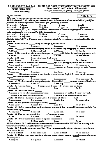 Đề thi Tốt nghiệp THPT môn Tiếng Anh năm 2023 - Mã đề 423 (Kèm đáp án)