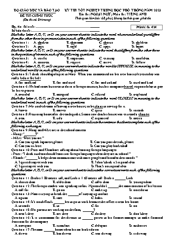 Đề thi Tốt nghiệp THPT môn Tiếng Anh năm 2023 - Mã đề 424 (Kèm đáp án)