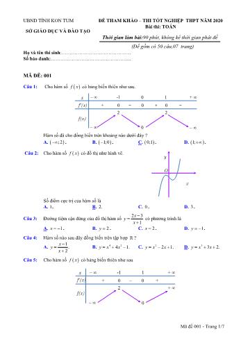 Bộ đề tham khảo thi Tốt nghiệp THPT môn Toán (Có đáp án)