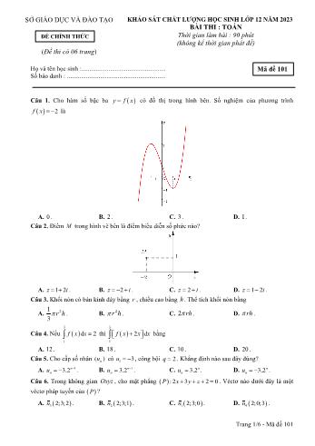 Đề khảo sát chất lượng học sinh môn Toán Lớp 12 năm 2023 - Mã đề 101 - Sở GD và ĐT Đắk Nông