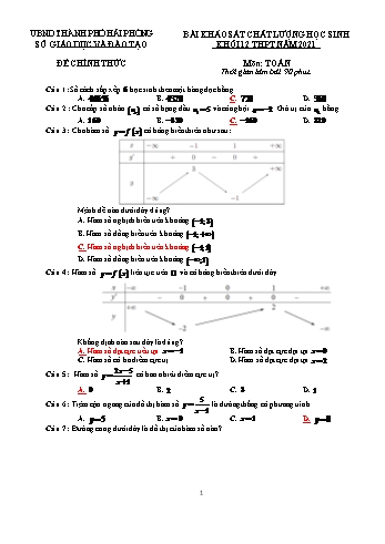 Đề khảo sát chất lượng học sinh môn Toán Lớp 12 - Năm học 2021-2022 - Sở GD và ĐT Hải Phòng (Có đáp án)