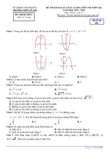 Đề khảo sát chất lượng thi THPT Quốc gia môn Toán - Mã đề 001 - Năm học 2019-2020 - Trường THPT Lê Lợi