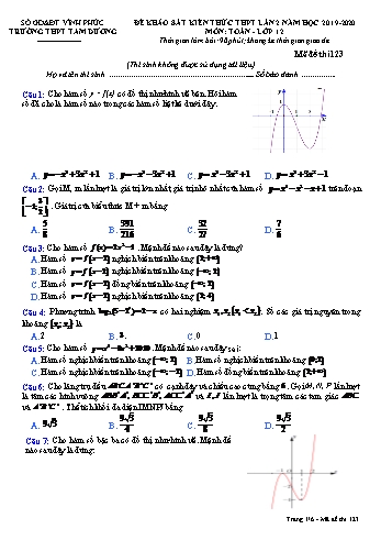 Đề khảo sát kiến thức thi THPT Quốc gia lần 2 môn Toán - Mã đề 123 - Năm học 2019-2020 - Trường THPT Tam Dương