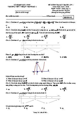 Đề kiểm tra sát hạch lần 1 môn Toán Lớp 12 - Mã đề 002 - Năm học 2019-2020 - Trường THPT Thuận Thành số 2