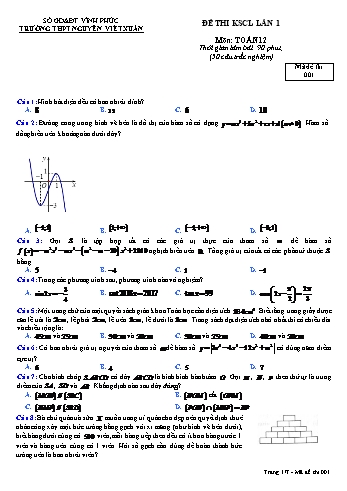 Đề thi khảo sát chất lượng lần 1 môn Toán Lớp 12 - Mã đề 001 - Năm học 2019-2020 - Trường THPT Nguyễn Viết Xuân