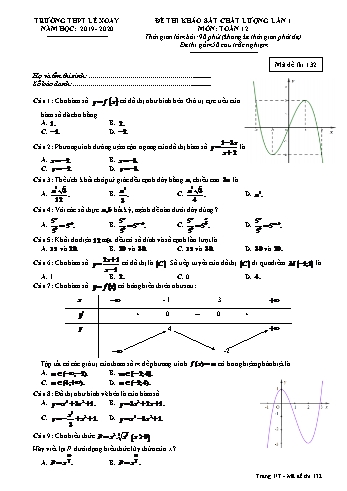 Đề thi khảo sát chất lượng lần 1 môn Toán Lớp 12 - Mã đề 132 - Năm học 2019-2020 - Trường THPT Lê Xoay