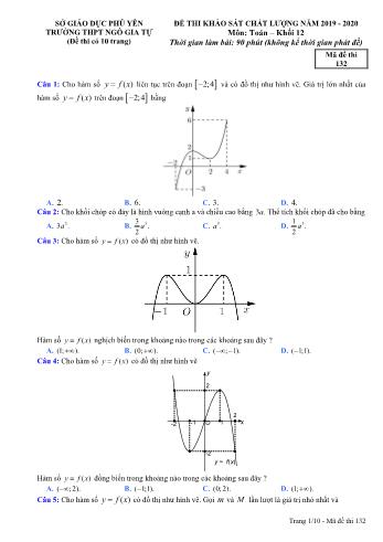 Đề thi khảo sát chất lượng môn Toán Lớp 12 - Mã đề 132 - Năm học 2019-2020 - Trường THPT Ngô Gia Tự (Có đáp án)