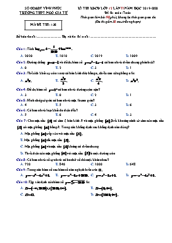 Đề thi khảo sát Chuyên đề lần 2 môn Toán Lớp 12 - Mã đề 135 - Năm học 2019-2020 - Trường THPT Ngô Gia Tự