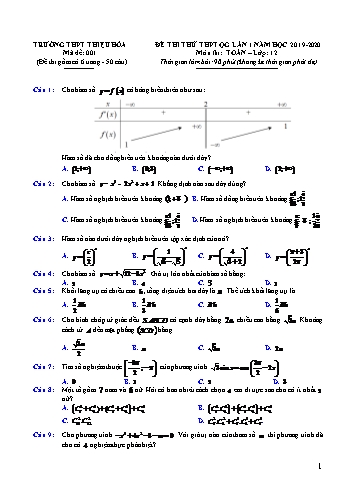 Đề thi thử THPT Quốc gia lần 1 môn Toán - Mã đề 001 - Năm học 2019-2020 - Trường THPT Thiệu Hóa