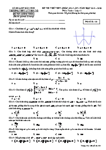 Đề thi thử THPT Quốc gia lần 1 môn Toán - Mã đề 101 - Năm học 2019-2020 - Trường THPT Lý Thái Tổ