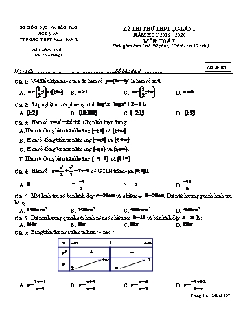 Đề thi thử THPT Quốc gia lần 1 môn Toán - Mã đề 107 - Năm học 2019-2020 - Trường THPT Nam Đàn 2