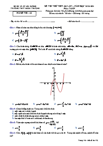 Đề thi thử THPT Quốc gia lần 1 môn Toán - Mã đề 132 - Năm học 2020-2021 - Trường THPT Đoàn Thượng