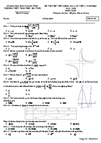 Đề thi thử THPT Quốc gia lần 1 môn Toán - Mã đề 201 - Năm học 2019-2020 - Trường THPT Trần Phú