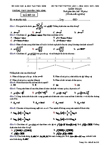 Đề thi thử THPT Quốc gia lần 1 môn Toán - Mã đề 210 - Năm học 2019-2020 - Trường THPT chuyên Thái Bình