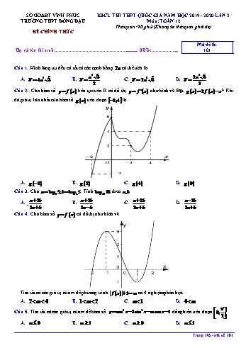 Đề thi thử THPT Quốc gia lần 2 môn Toán - Mã đề 101 - Năm học 2019-2020 - Trường THPT Đồng Đậu