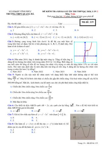 Đề thi thử THPT Quốc gia lần 2 môn Toán năm 2020 - Mã đề 119 - Trường THPT Quang Hà (Có đáp án)