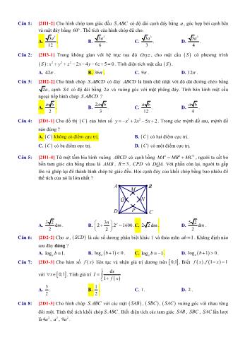 Đề thi thử THPT Quốc gia môn Toán năm 2020 - Mã đề 110 (Có đáp án)