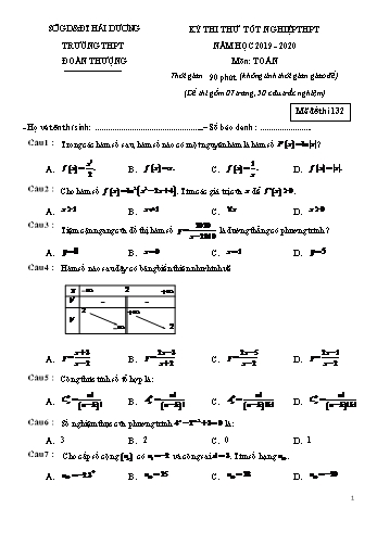 Đề thi thử Tốt nghiệp THPT lần 1 môn Toán - Mã đề 132 - Năm học 2019-2020 - Trường THPT Đoàn Thượng