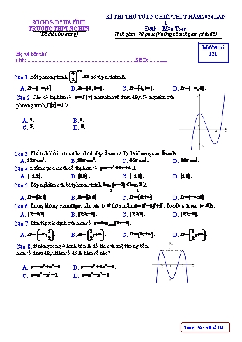 Đề thi thử Tốt nghiệp THPT lần 1 môn Toán năm 2024 - Mã đề 121 - Trường THPT Nghèn