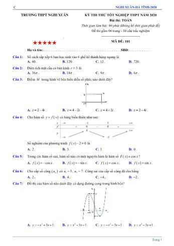Đề thi thử Tốt nghiệp THPT môn Toán năm 2020 - Mã đề 101 - Trường THPT Nghi Xuân (Có đáp án)
